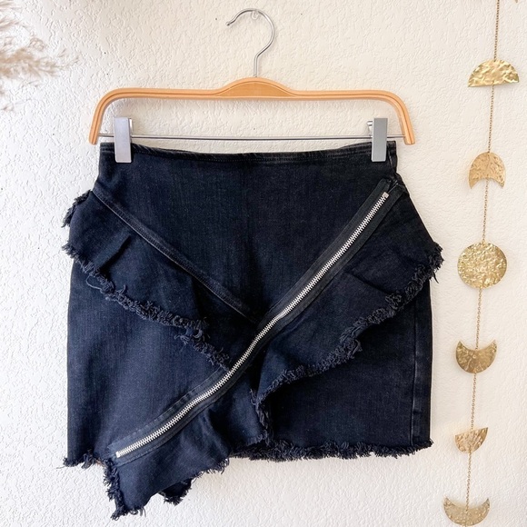 ZARA Trafaluc Black Frayed Zipper Denim Mini Skirt - Picture 15 of 16